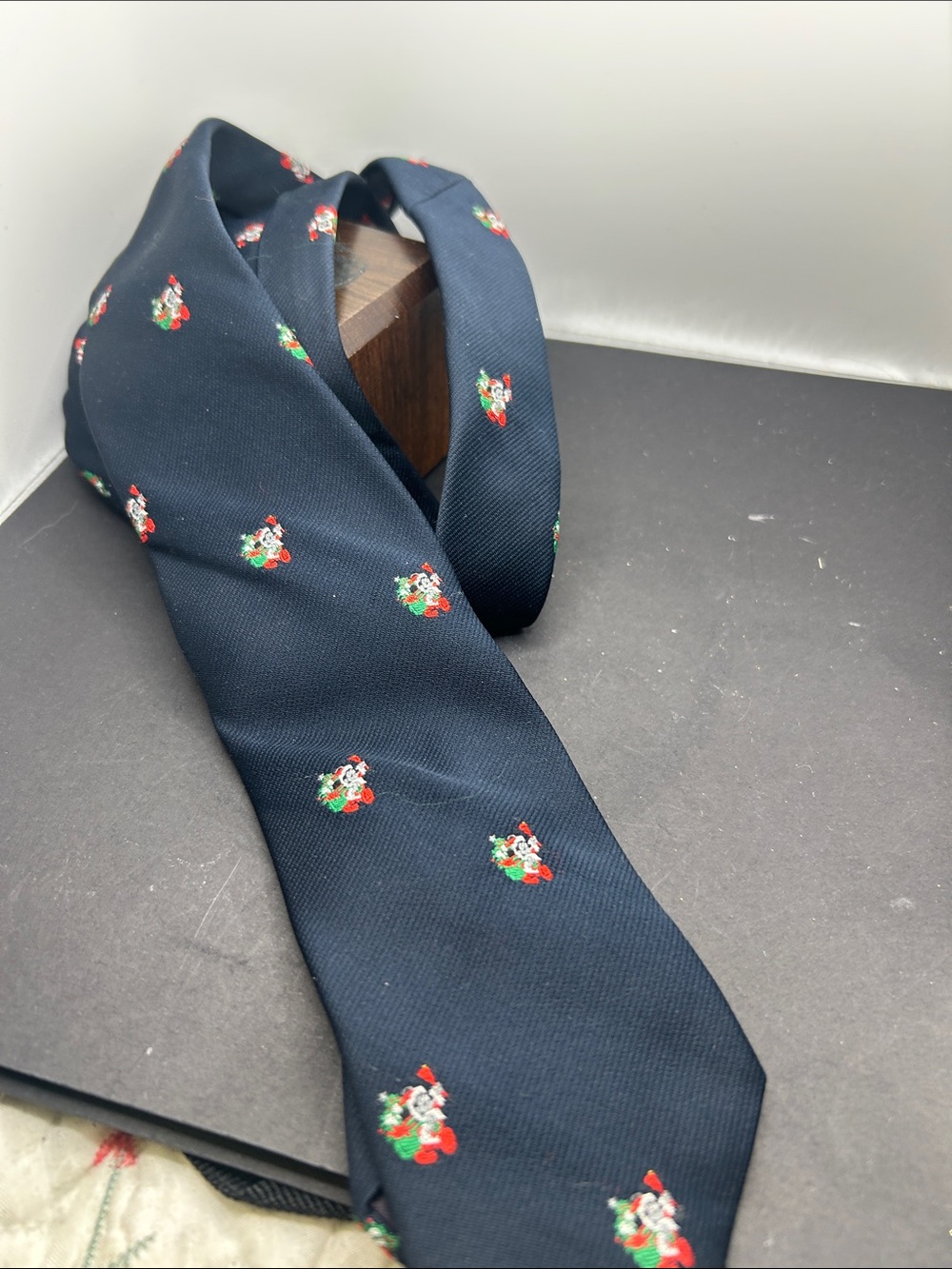 Men's Navy Silk/ poly Tie with Santa’s made by Cervantes a Walt Disney co
